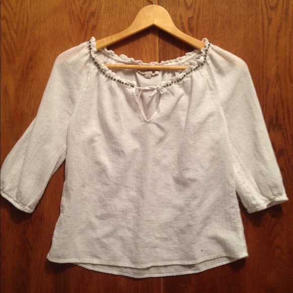 LOFT Tops - Loft Boho Smock beaded white blouse. Small. A2